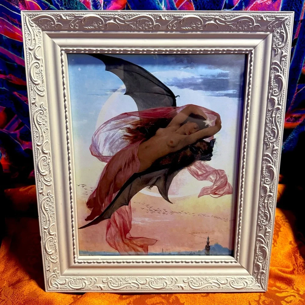 Moonlit Dreams Gabriel Ferrier Framed Art Witch Bat Moon Pagan Mythology Magic